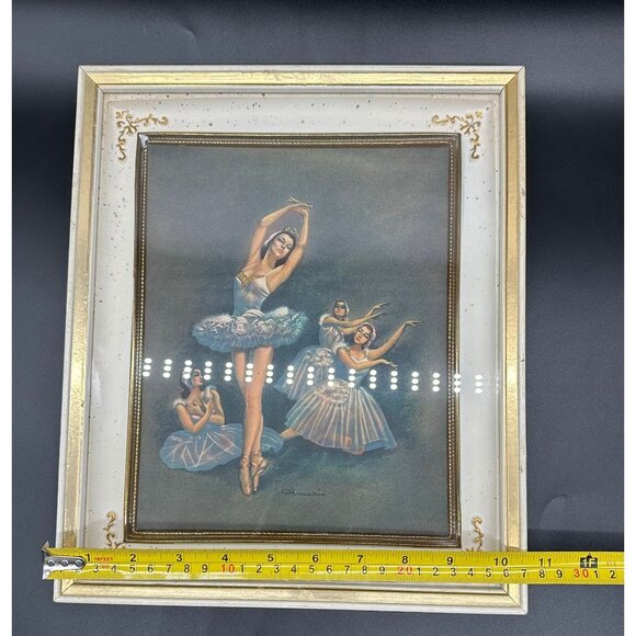 Vintage Mid Century Framed Ballerinas Print Gold White Wood Ornate Dameriors - Picture 7 of 7